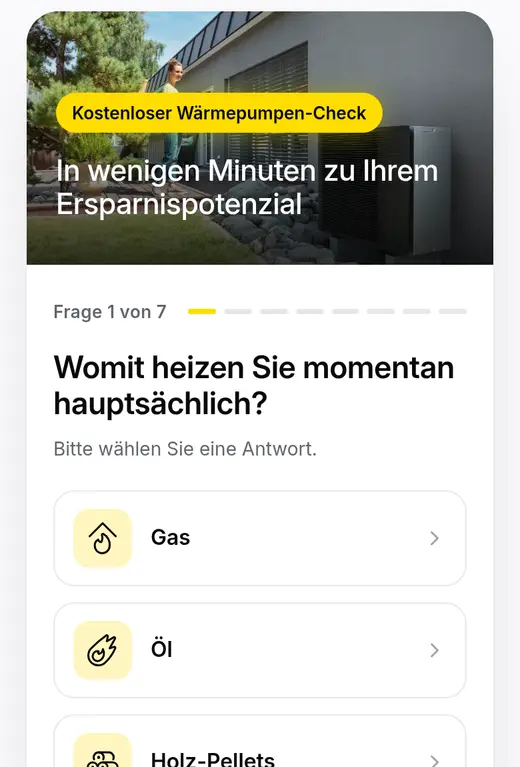 Handy-Ansicht: Wärmepumpen-Check auf der Webseite
