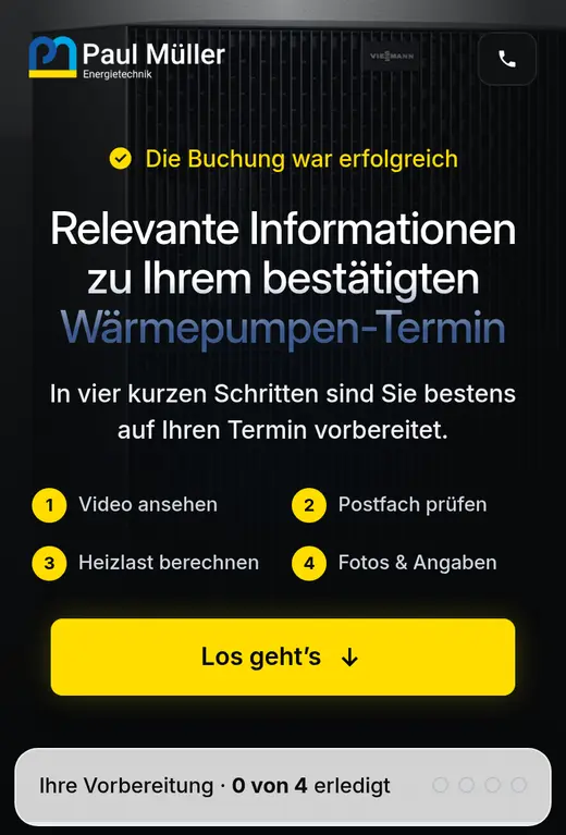 Handy-Ansicht: Buchung erfolgreich, Vorbereitung auf den Termin