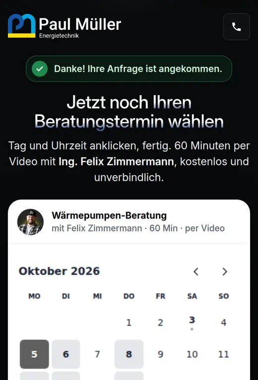 Handy-Ansicht: Beratungstermin selbst wählen